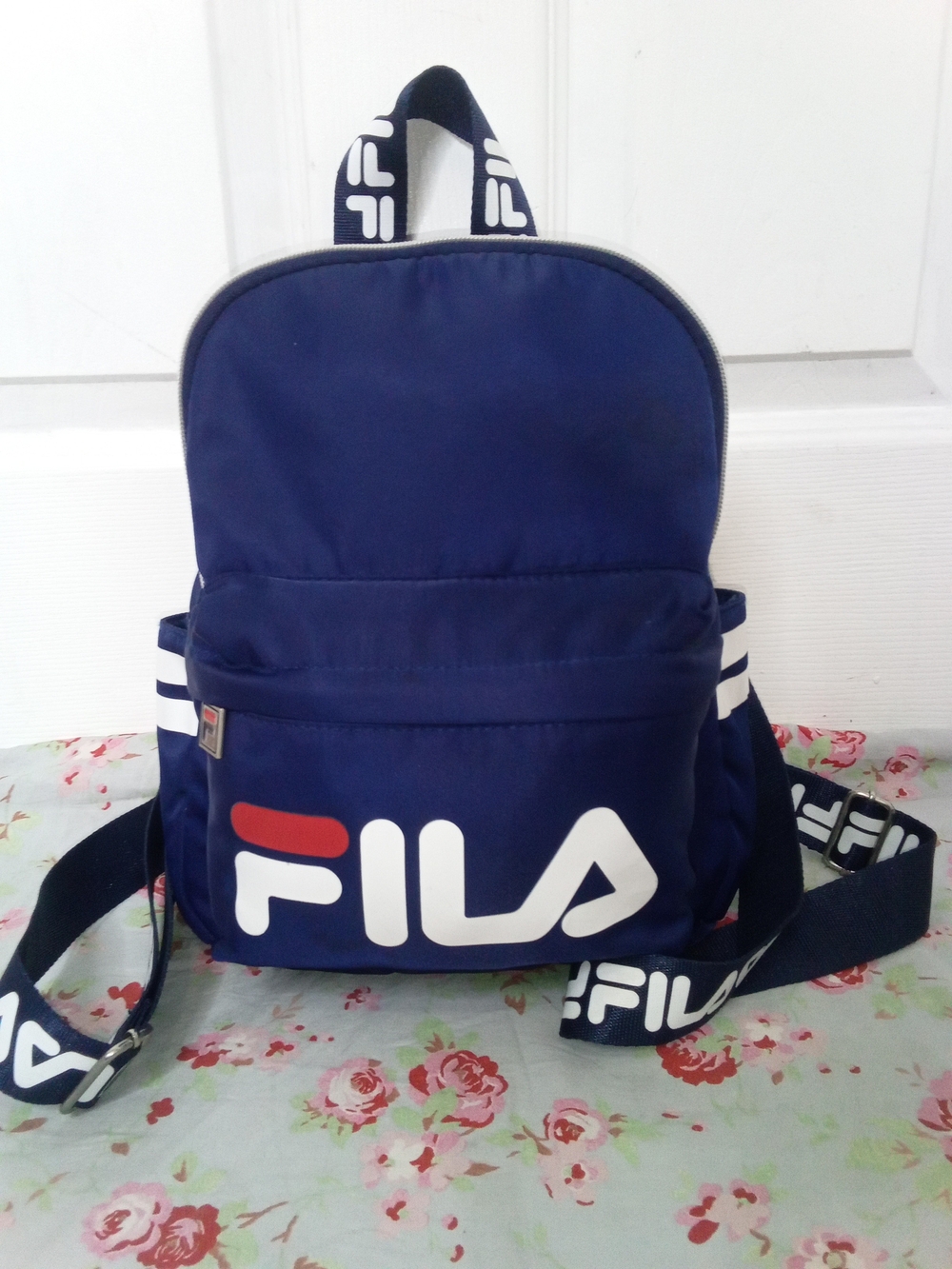 Fila Navy Blue Logo Mini Backpack with White Accents